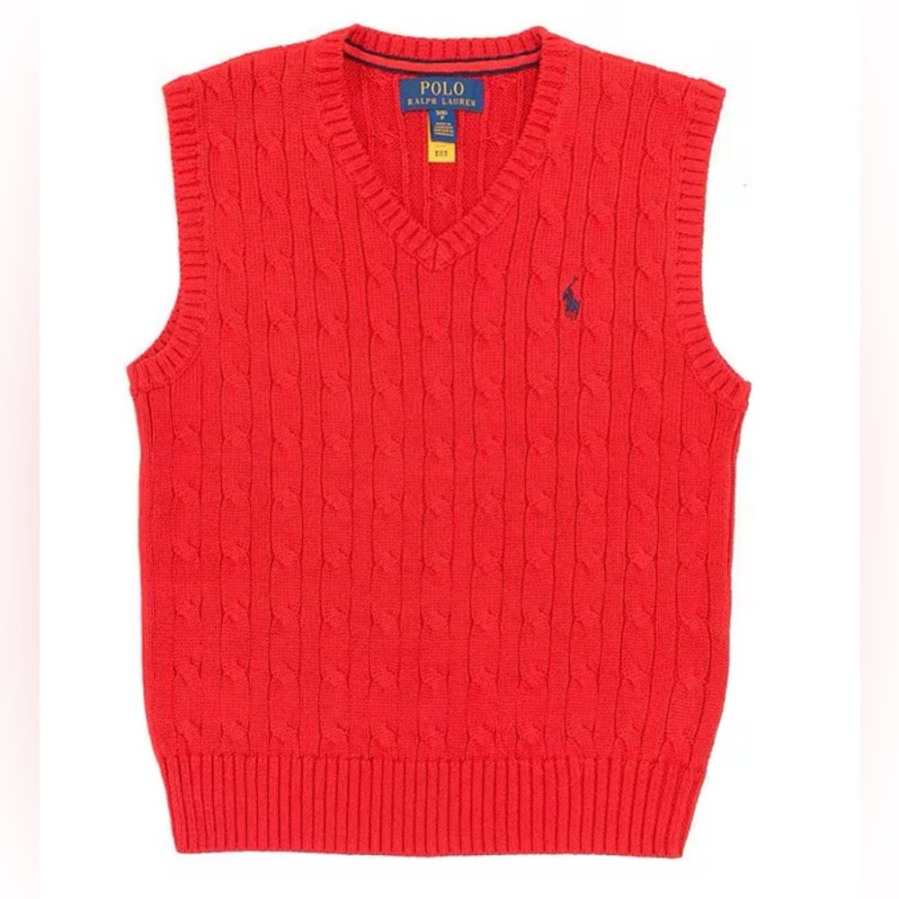 POLO Ralph Lauren Toddler Boy Cable Knit Red Sweater Vest Size 3T